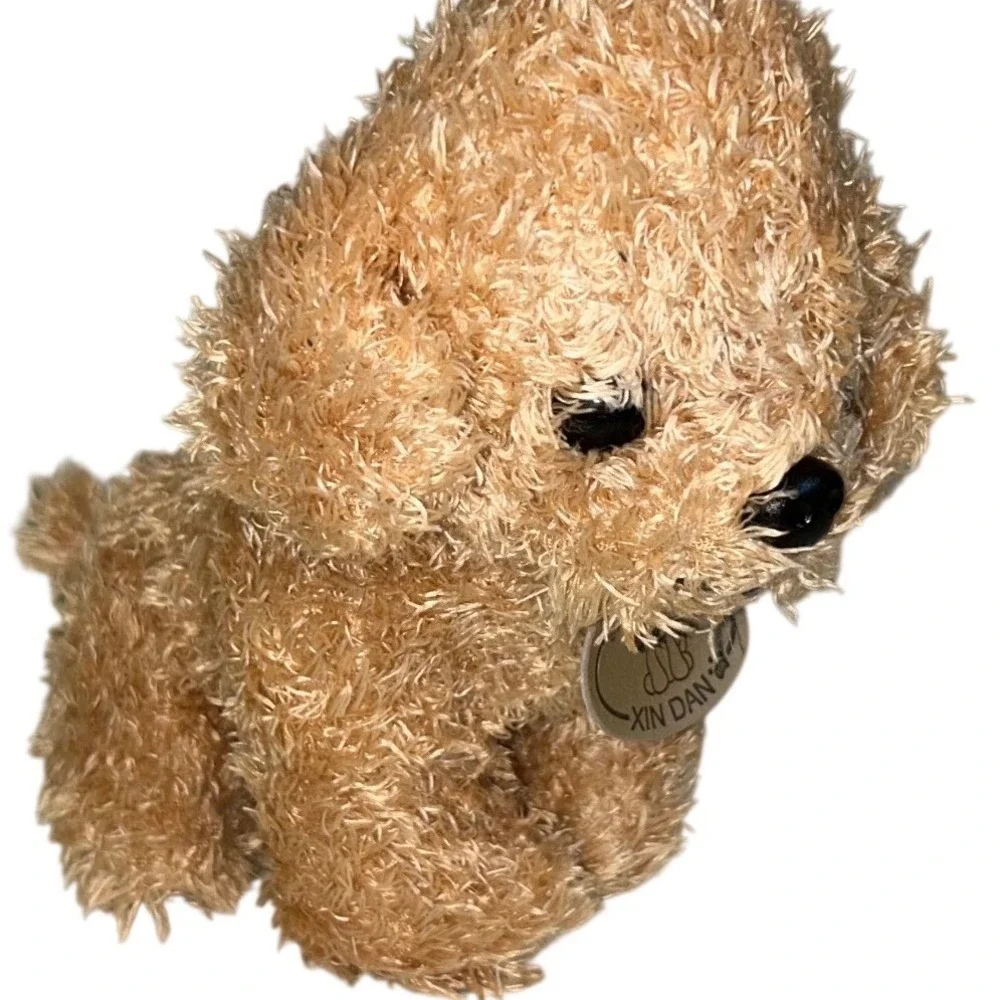 Xin Dan Tan Poodle Plush Shaggy Dog Stuffed Animal with Medallion Tag 10 Inch